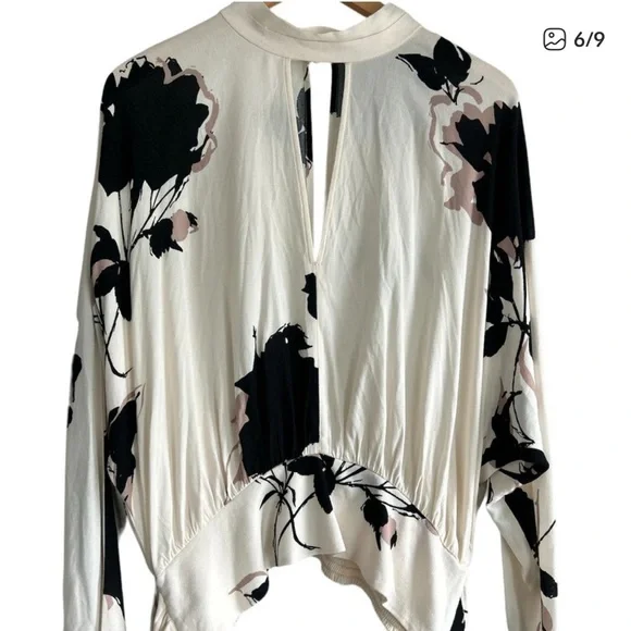Free People Black and White Floral Wrap Blouse - Picture 6 of 9